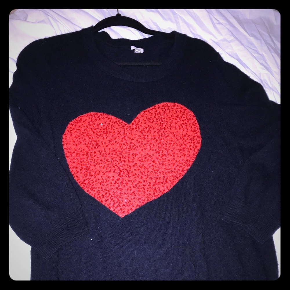 J Crew Navy Sequin Heart sweater